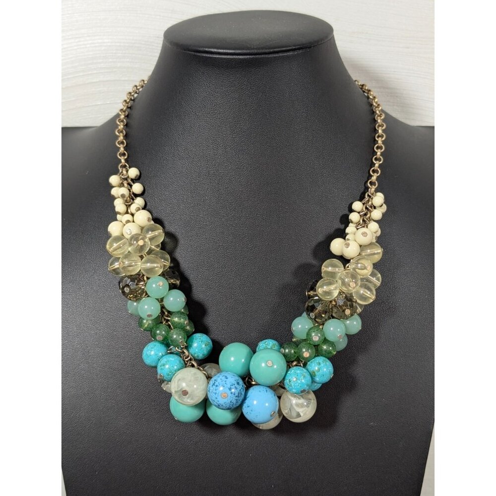 Lia Sophia Regatta Necklace Blue Green CLuster Bead Boho Coastal Statement 21 in